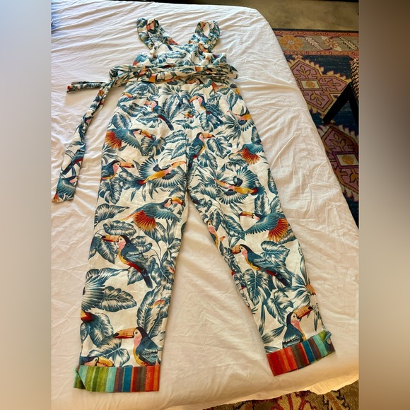 FARM Rio Pants - FARM Rio Tropical Toucan Print Jumpsuit in Teal, Orange, Red, Green
